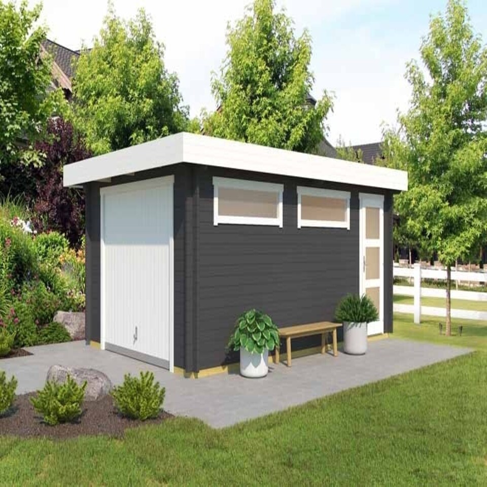 image 1 of Canberra + door Hormann-Log Cabin, Wooden Garden Room, Timber Summerhouse, Home Office - L422.7 x W600 cm Brown