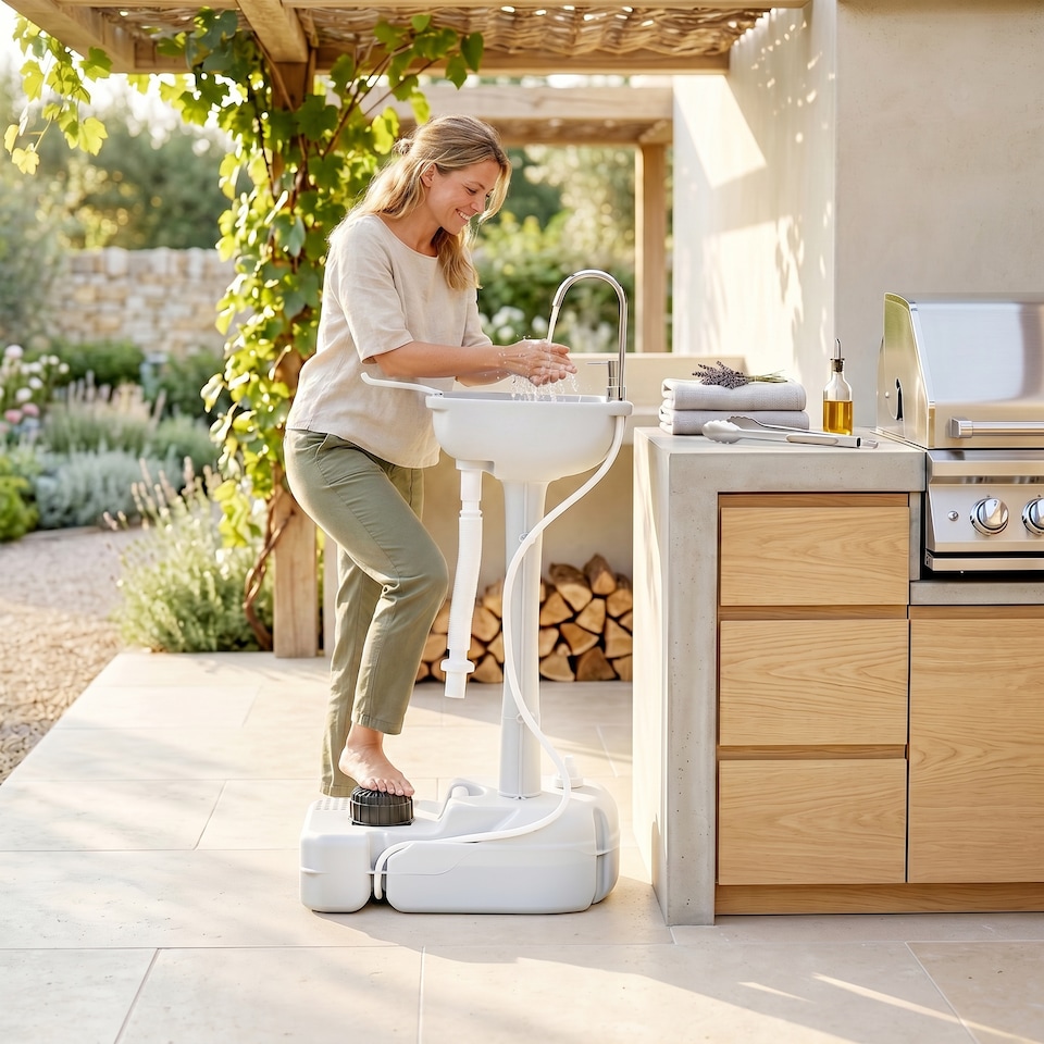 image 1 of Outsunny Portable Camping Sink with Towel Holder & Soap Dispenser Hand Wash