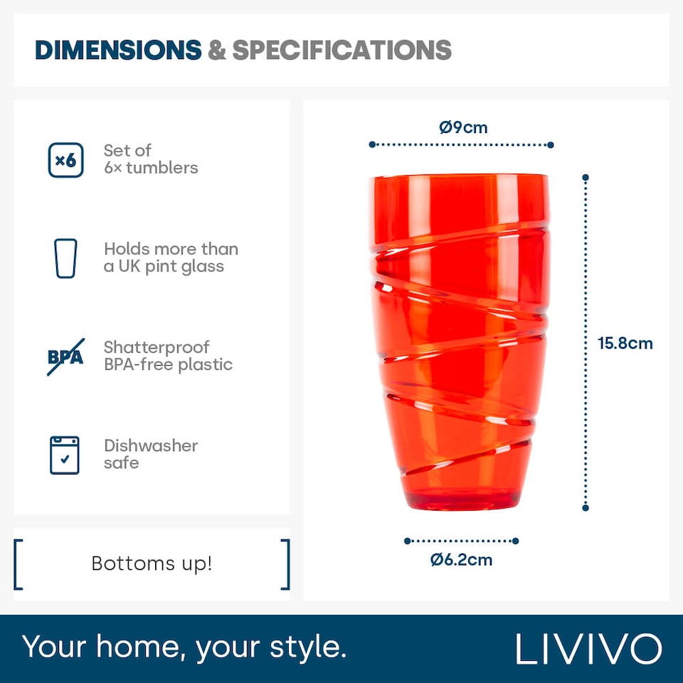 image 1 of Swirl Multicolour Plastic Tumbler Set of 6
