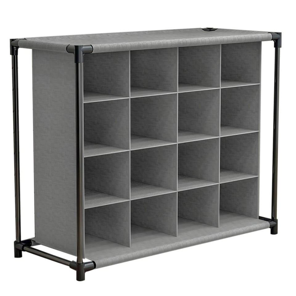 image 1 of Living and Home 4 Tiers 16-Pair Non-woven Grid Shoes Rack - Grey