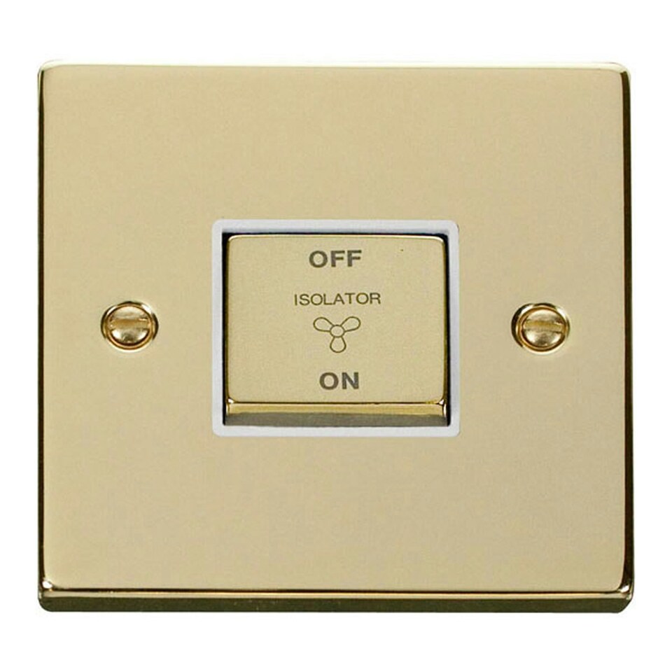 image 1 of SE HOME Polished Brass 10A 1 Gang Ingot 3 Pole Fan Isolation Switch White | Polished Brass