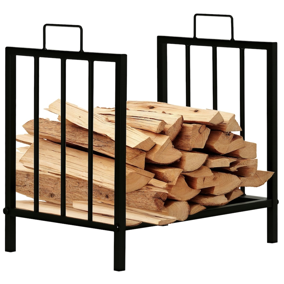 image 1 of Outsunny Firewood Log Holder Wood Storage Rack w/ Handles Outdoor Indoor, Black