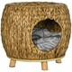 image 1 of PawHut Rattan Cat House Stool for Rest w/ Soft Cushion 44 x 43 x 41cm