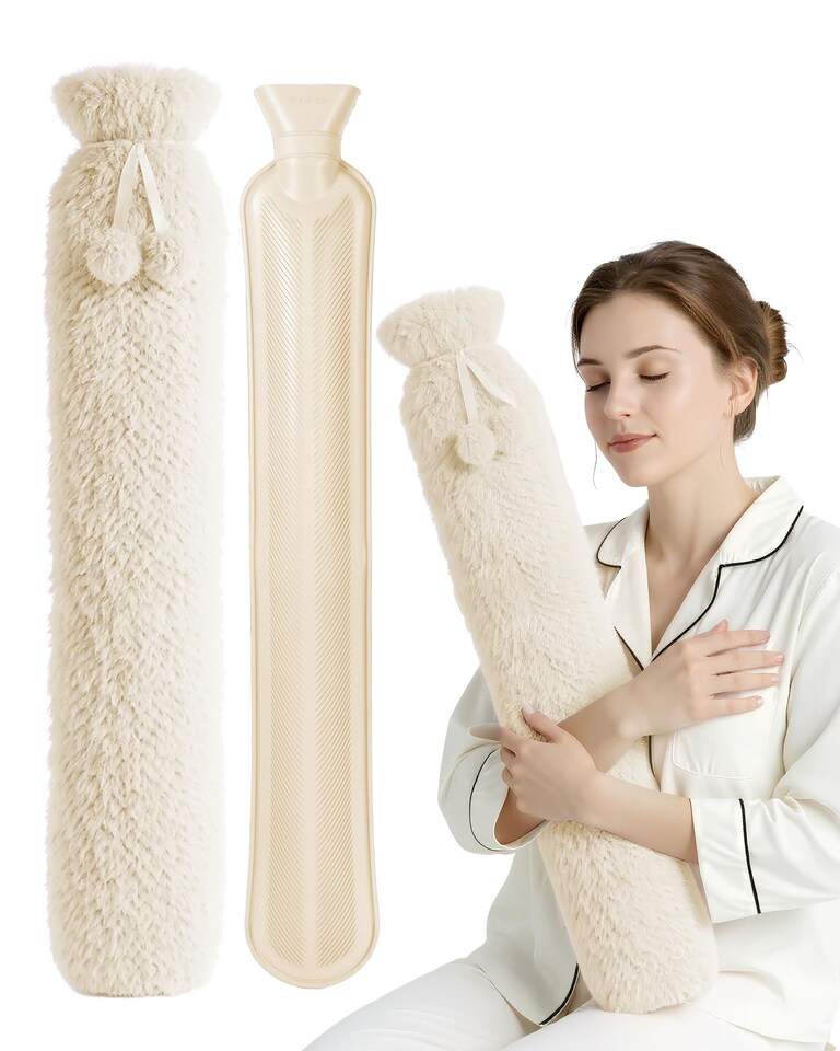 image 1 of Keplin Extra Long Hot Water Bottle 2 Litre Natural Rubber with Fleece Cover