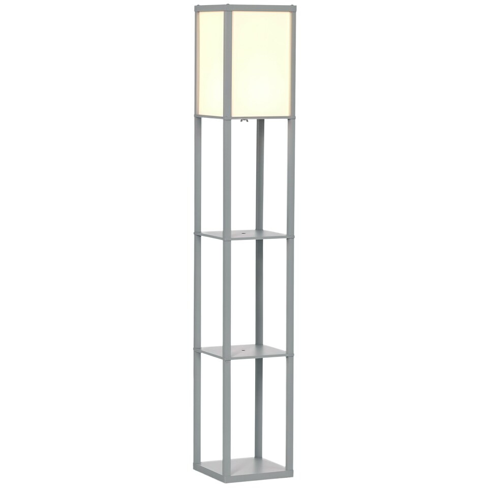 image 1 of HOMCOM Floor Lamp Reading Lamp with 3-Tier Storage Shelf for Home Office Grey