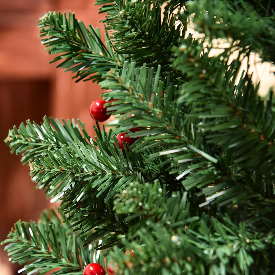 image 1 of HOMCOM 6FT Prelit Pencil Christmas Tree w/ LED Light, Berry, Xmas Decoration
