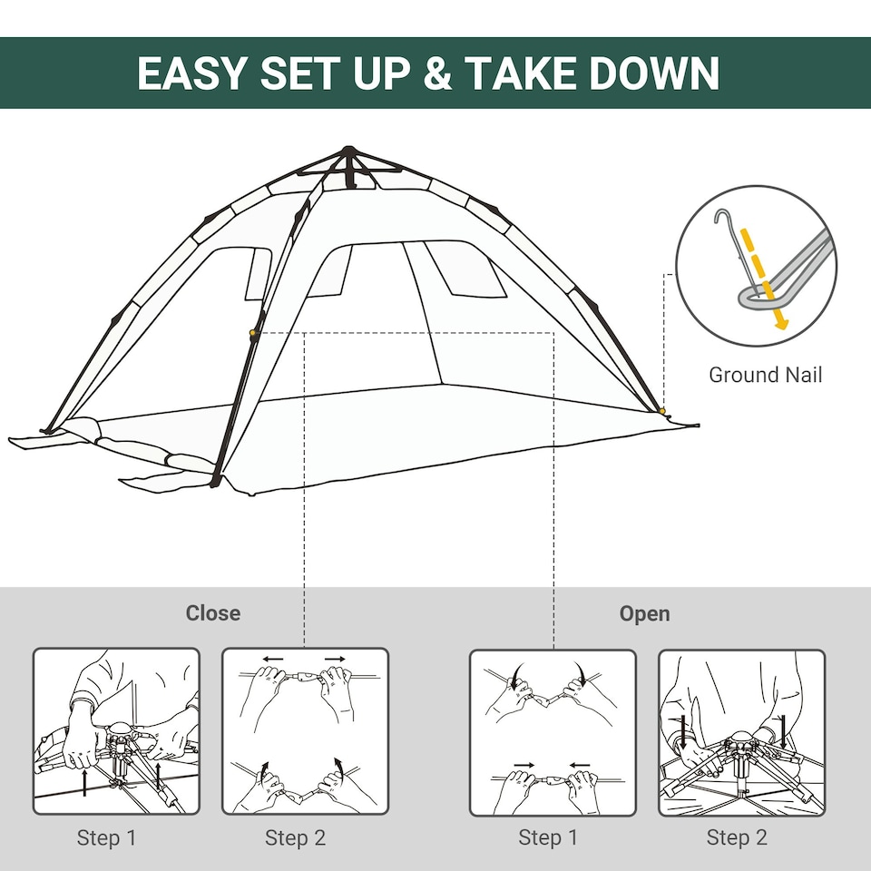 image 1 of Outsunny 2 Man Pop-up Beach Tent Sun Shade Shelter Hut w/ Windows Door Blue