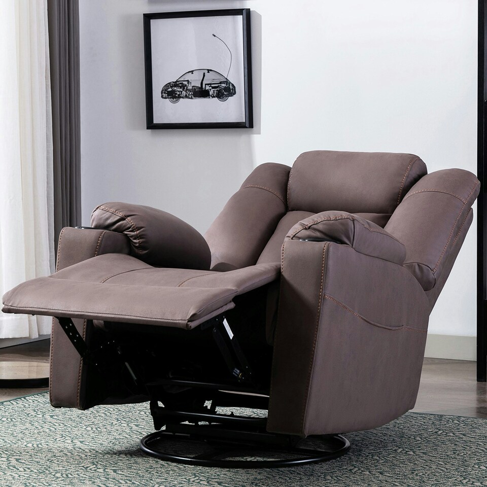 image 1 of Afton Electric Technology Fabric Auto Recliner USB Lounge Sofa Chair (Brown)