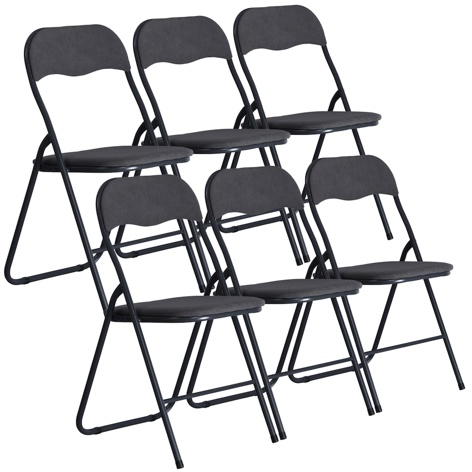 image 1 of 6 Pc Folding Lightweight Chair Set Portable Metal Frame PVC Velvet Ribcord Seats | Multi | Dark Grey