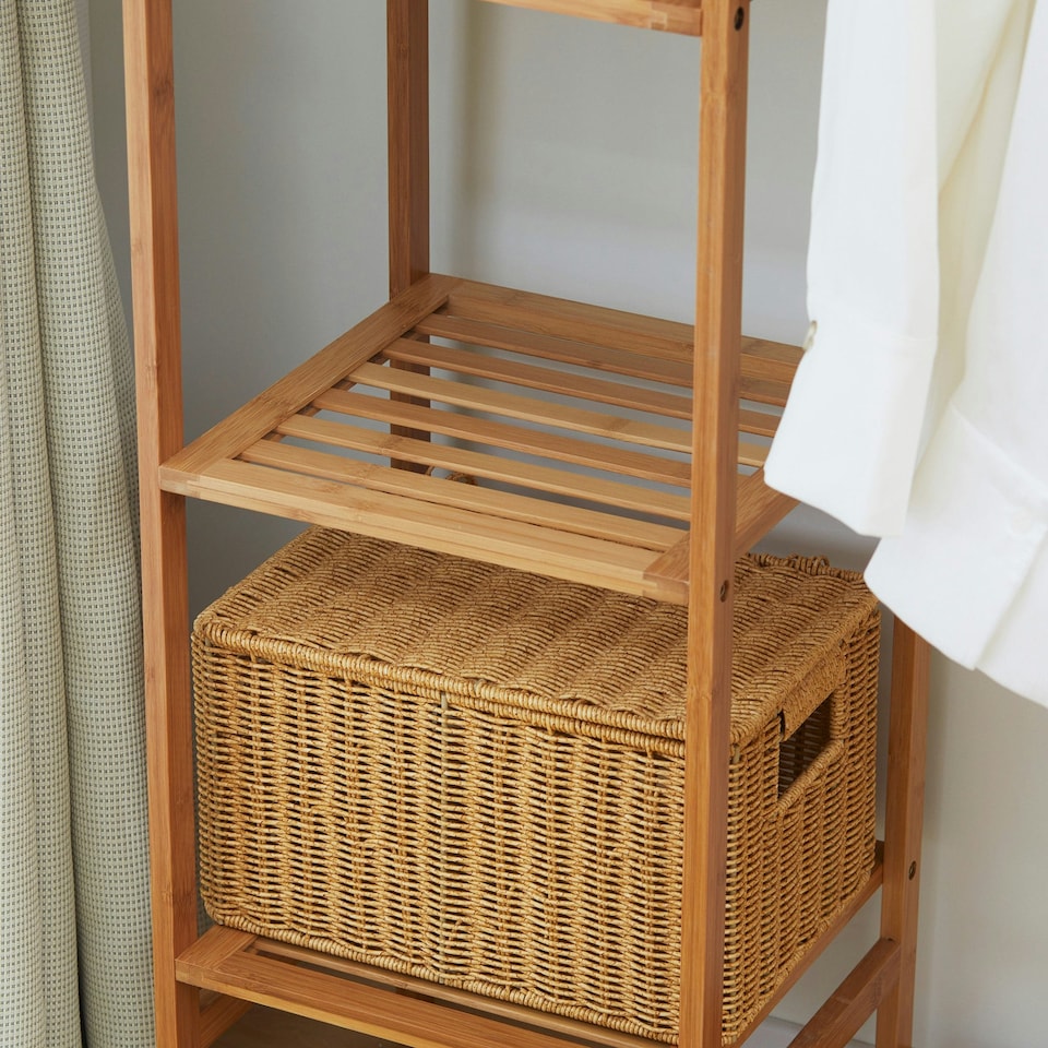 image 1 of HOMCOM Bamboo Clothes Rail Garment Rack with 6 Tier Storage Shelf Hanging Rod