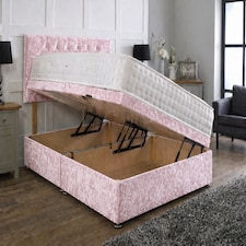 Side Lift Crushed Velvet Pink Ottoman Bed Set 6ft Superking