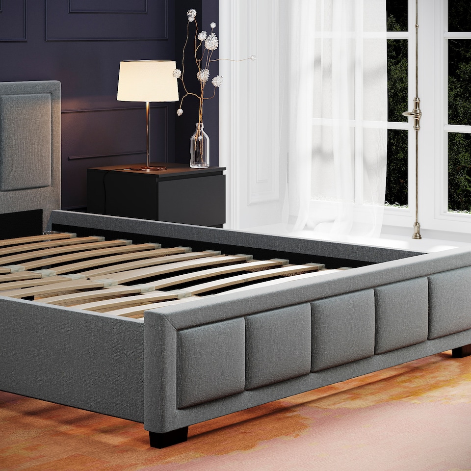 image 1 of Vida Designs Vanita 5ft King Size Bed Fabric Upholstered, Light Grey, 150 x 200cm