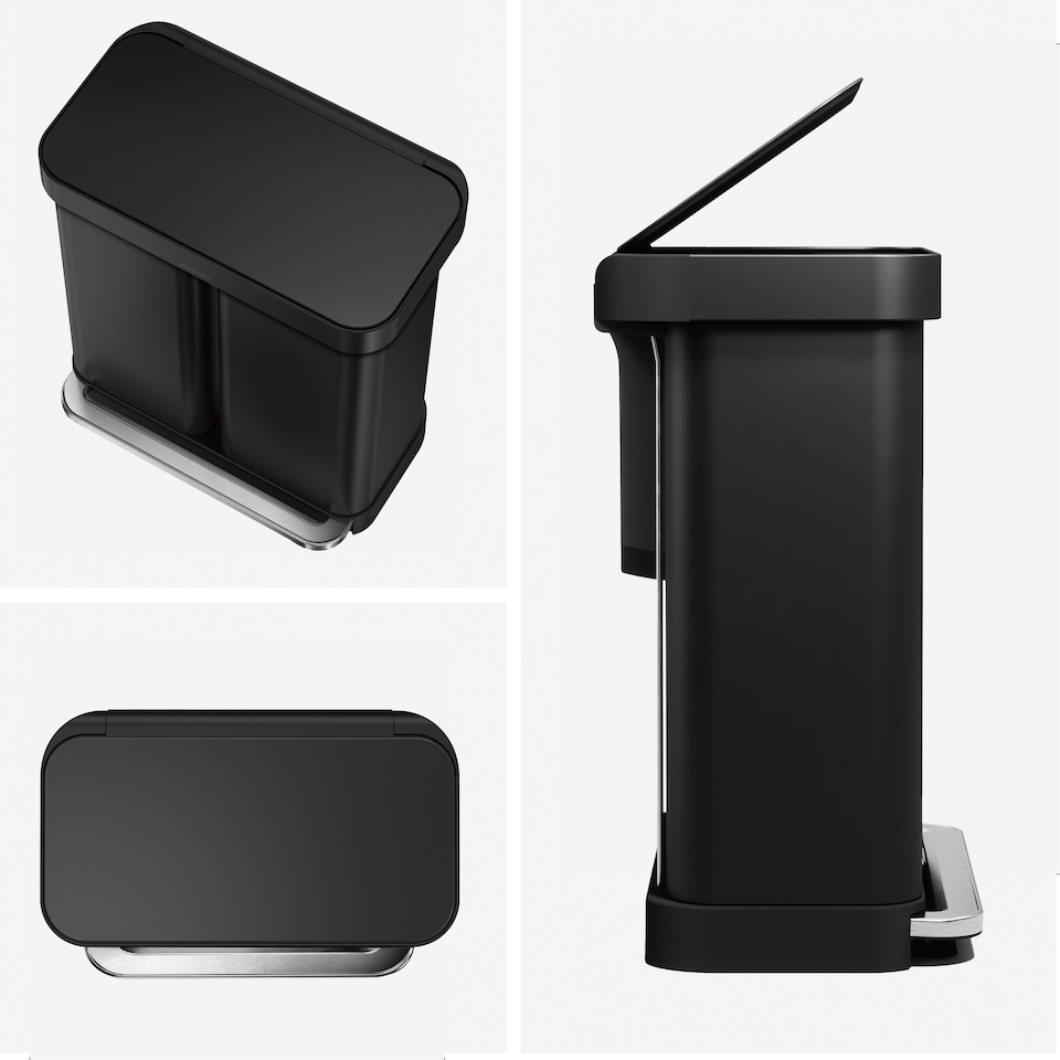 image 1 of Simplehuman 58L Recycling Rectangular Pedal Bin with Liner Pocket, Matte Black Steel