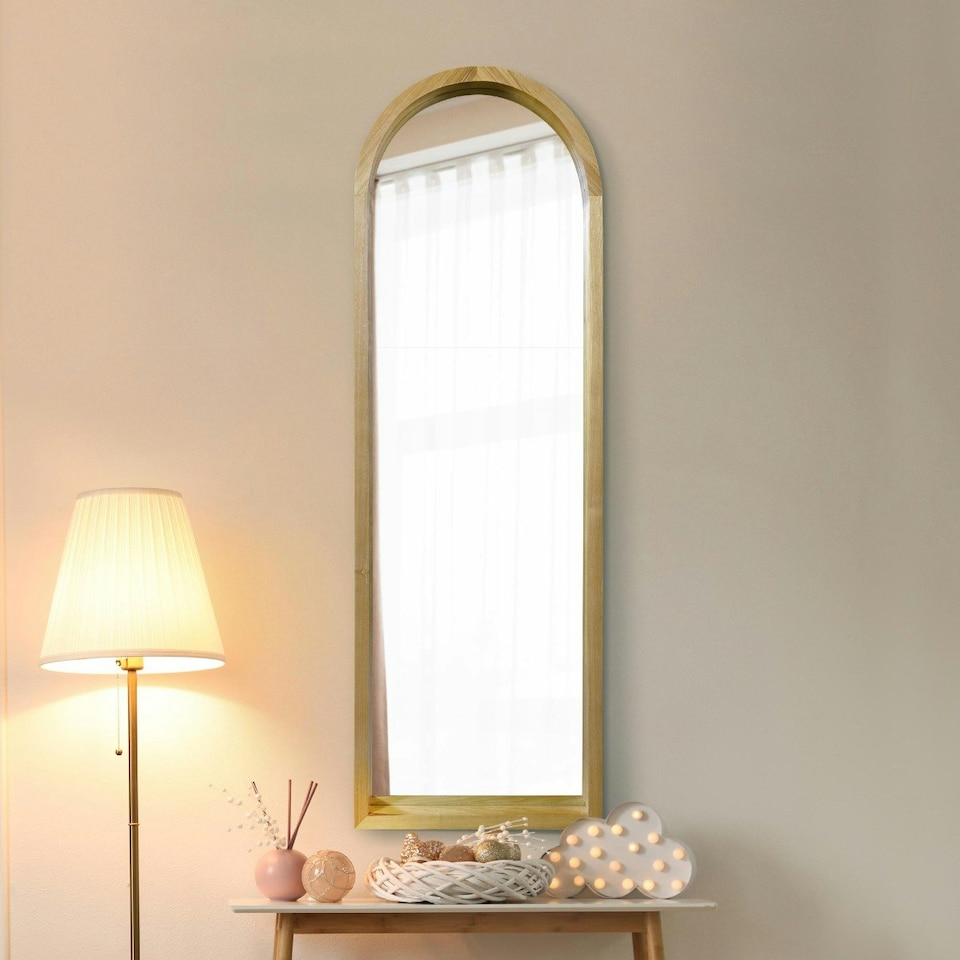 image 1 of The Naturalis - Solid Oak Framed Arched Leaner / Wall Mirror 47" X 16" (120CM X 40CM) Scandinavian 'Scandi' Inspired. N/A