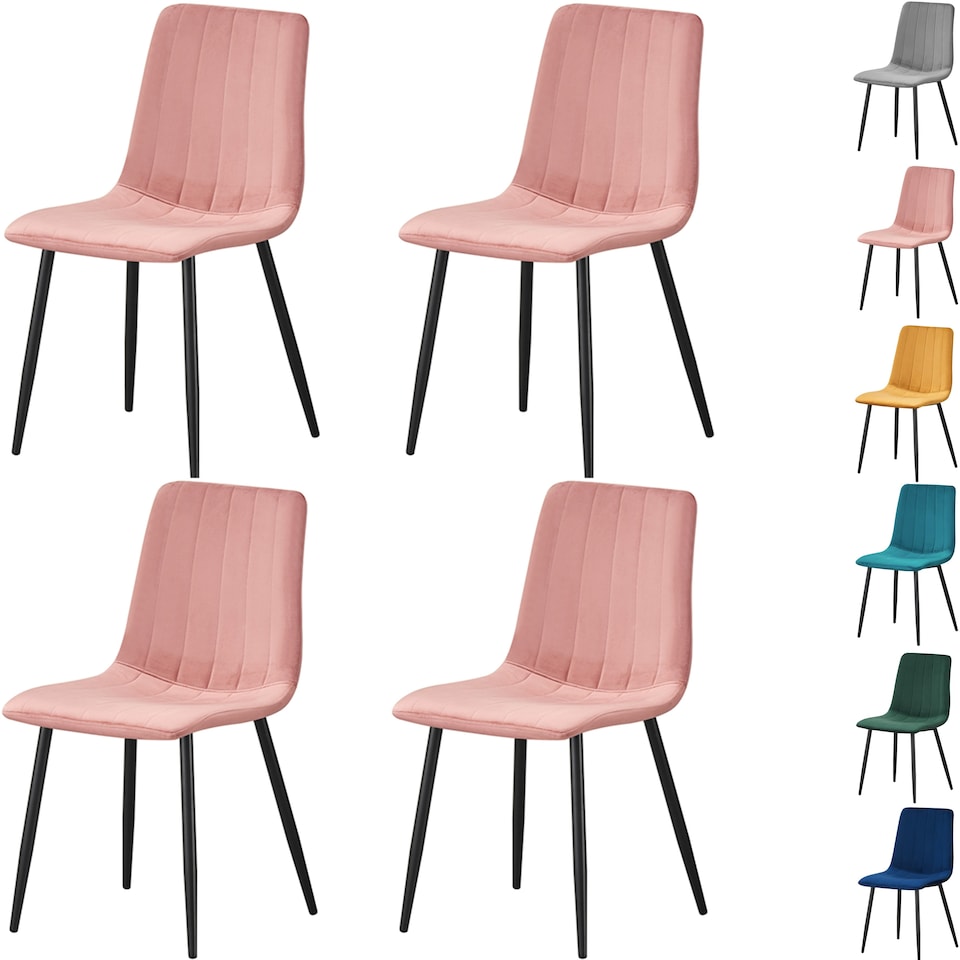 image 1 of Set of 4 Chairs  Milan Velvet Dining Chairs with Sturdy Metal Legs - Kitchen, Living Room & Reception Chairs with Backrest and Padded Seat | Grey | One Size