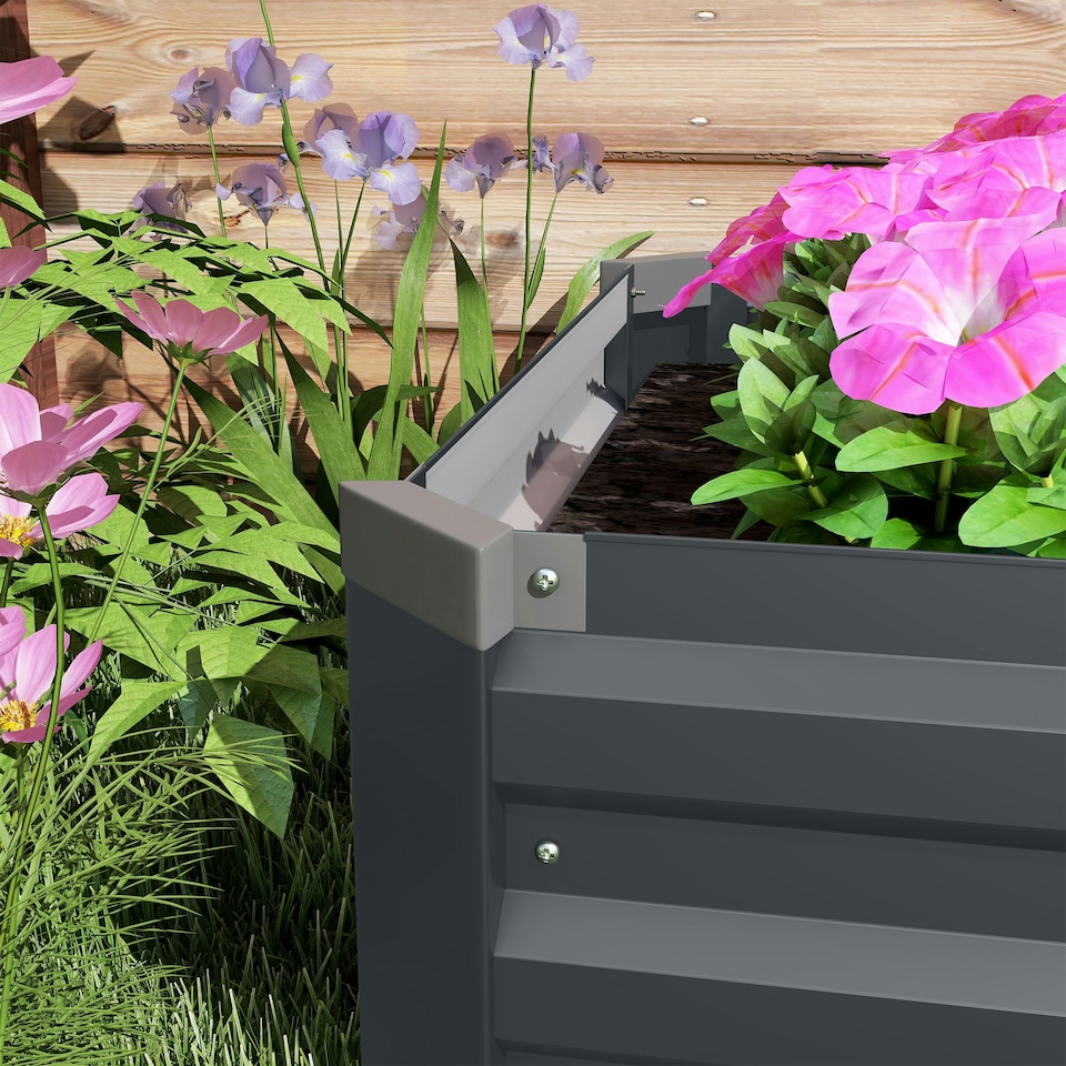 image 1 of Outsunny Galvanised Raised Bed for Garden, Outdoor Elevated Planter Box, Grey