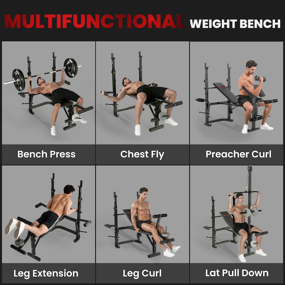image 1 of SPORTNOW Multi-Exercise Incline/Flat Weight Bench with Bench Press Rack