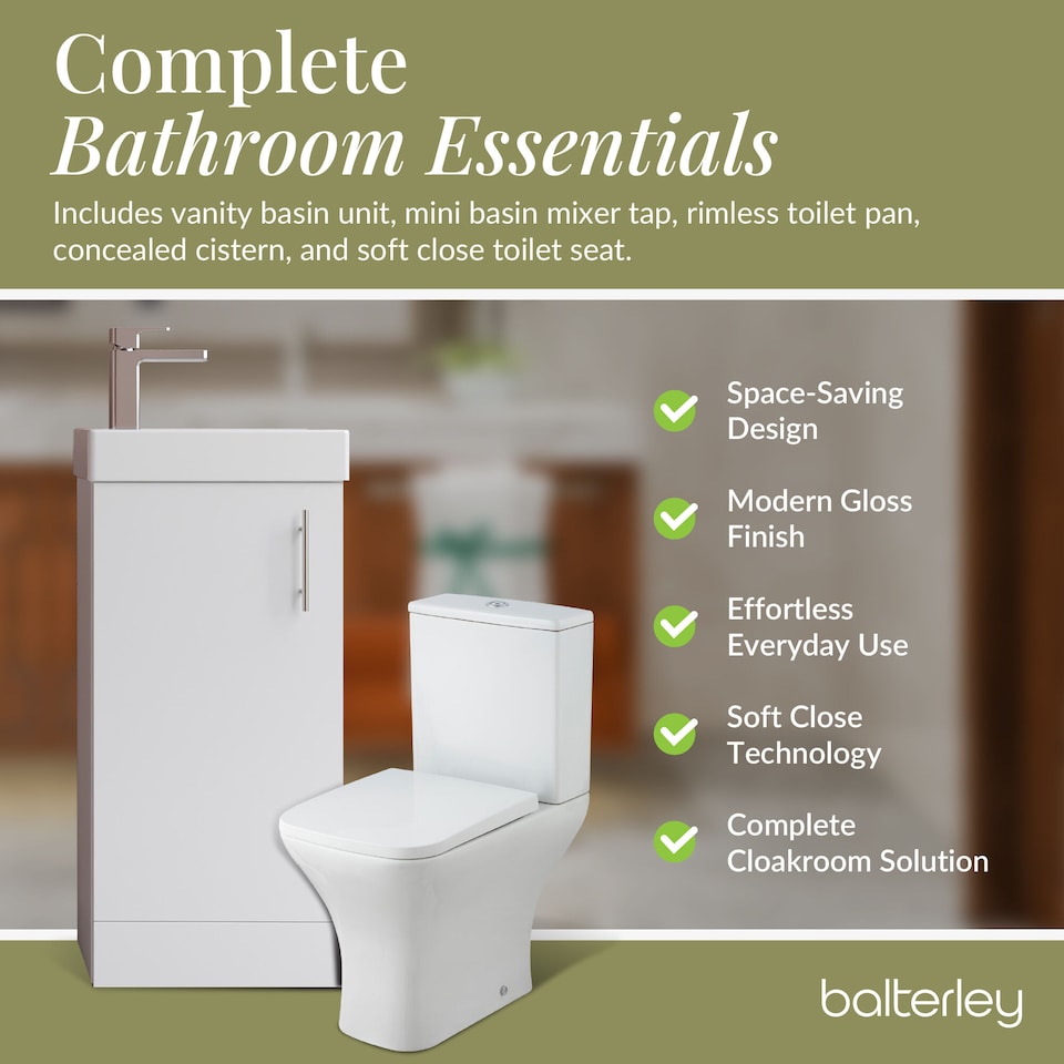 image 1 of Balterley Vanity Basin Unit, Tap, and Toilet Set | White | Gloss White | 781.0000 x 400.0000 x 222.0000mm