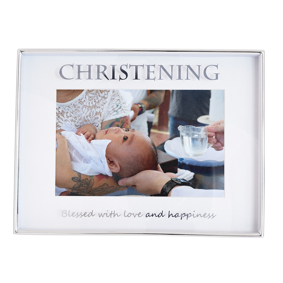 image 1 of Silver Christening 4x6 Picture Frame for Wall or Table Use