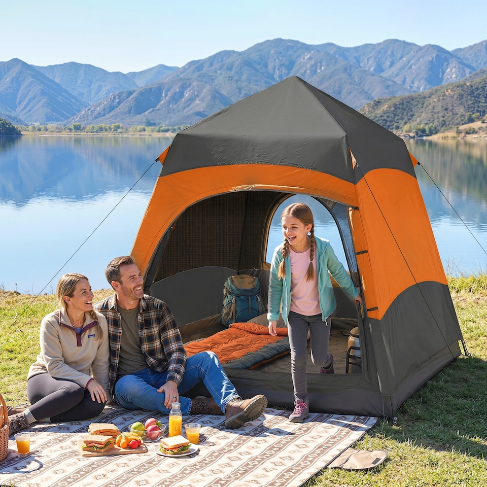 image 1 of Outsunny Double Layer Pop Up Tent with Rainfly, Portable Camping Shelter | Multi