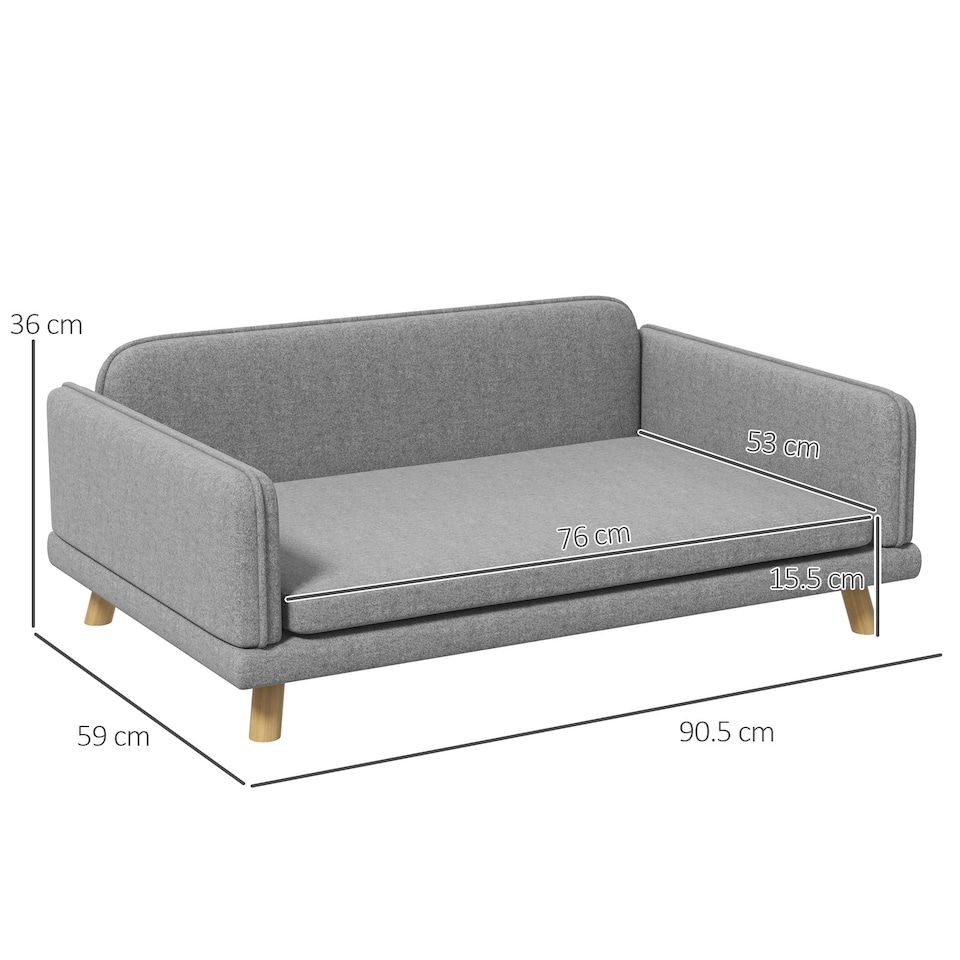 image 1 of PawHut Dog Sofa Bed with Legs, Water-Resistant Fabric for Medium Dogs - Grey