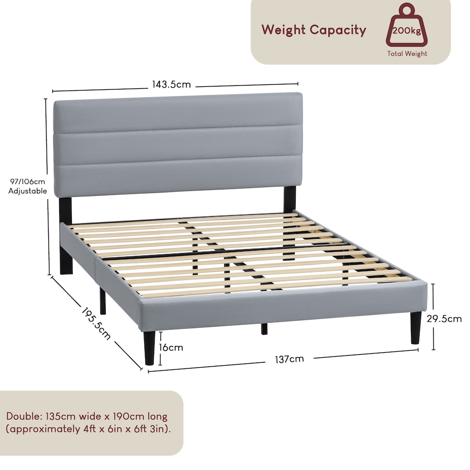 image 1 of Vida Designs Vandura Light Grey Linen Fabric Bed Frame with Headboard - Double