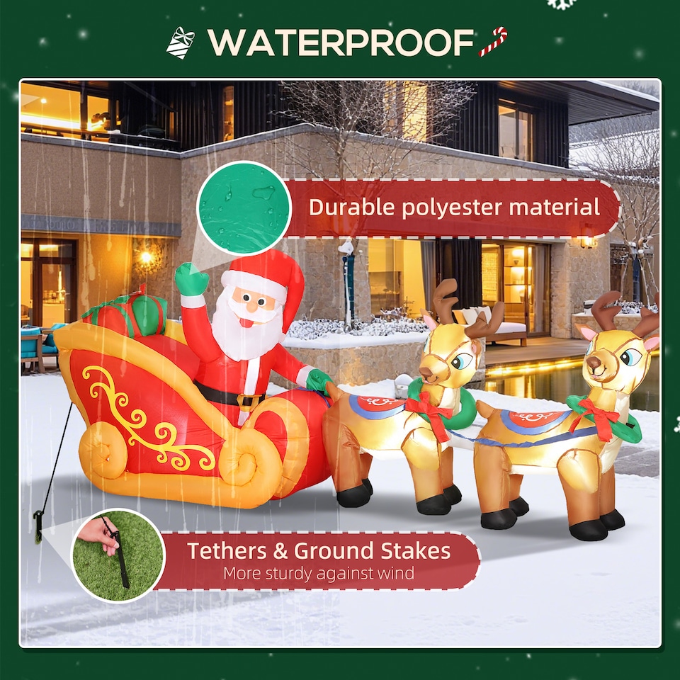 image 1 of Outsunny 7.9ft Christmas Inflatable Santa on Sleigh, Blow Up Decoration