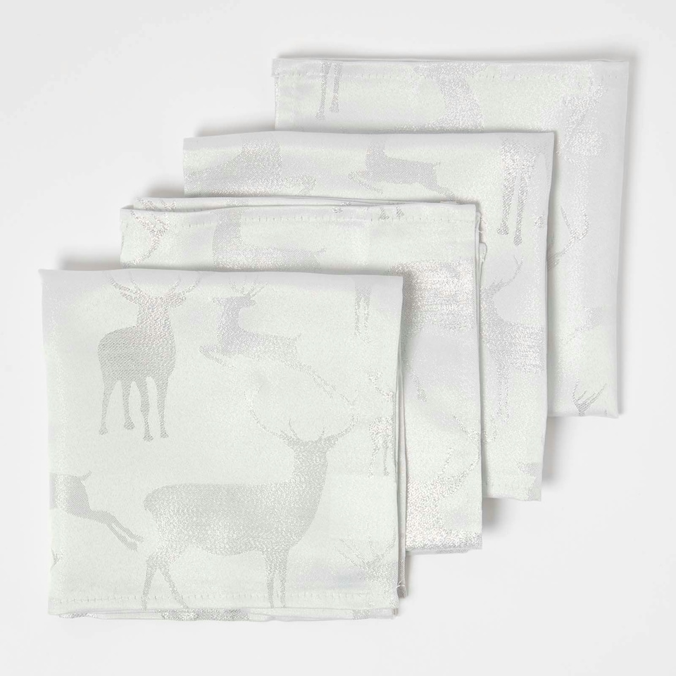 image 1 of Homescapes Silver Stag Christmas Napkins - Set of 4