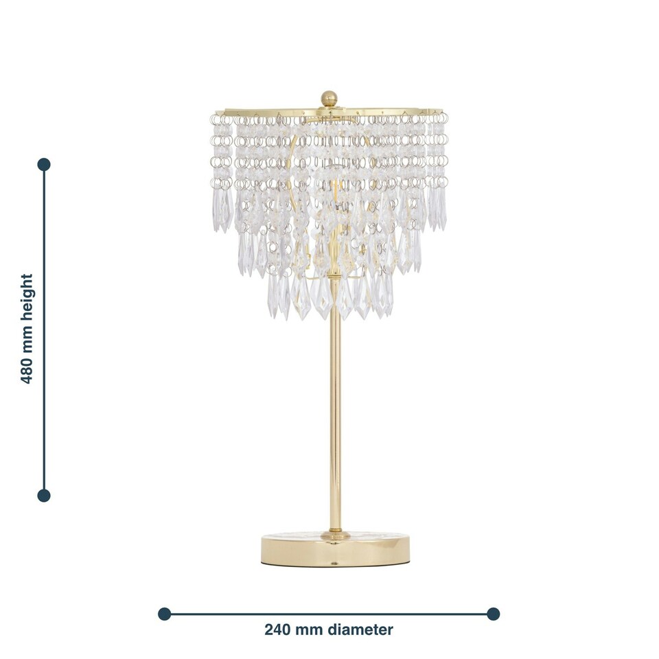 image 1 of First Choice Lighting Set of 2 Cascada Gold and Acrylic Crystal Jewelled Table Lamps Gold | Clear