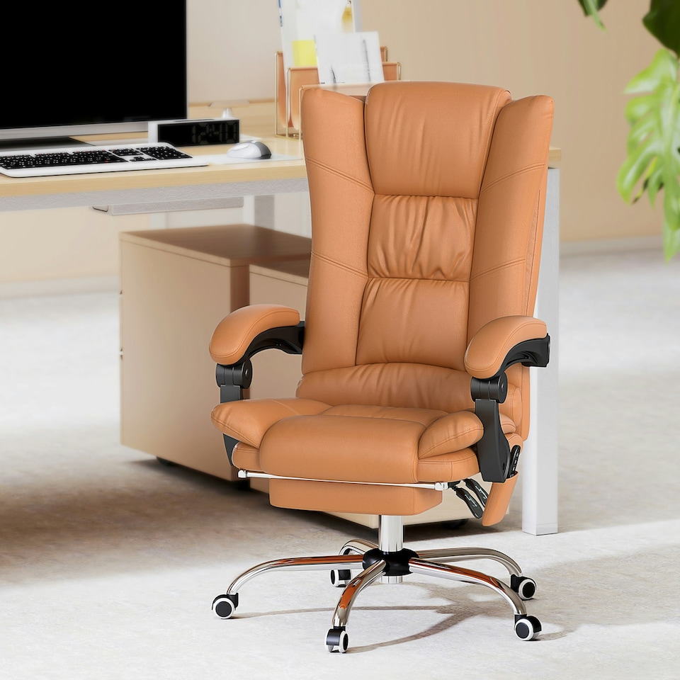 image 1 of Vinsetto PU Leather Vibration Massage Office Chair with Heat, Light Brown