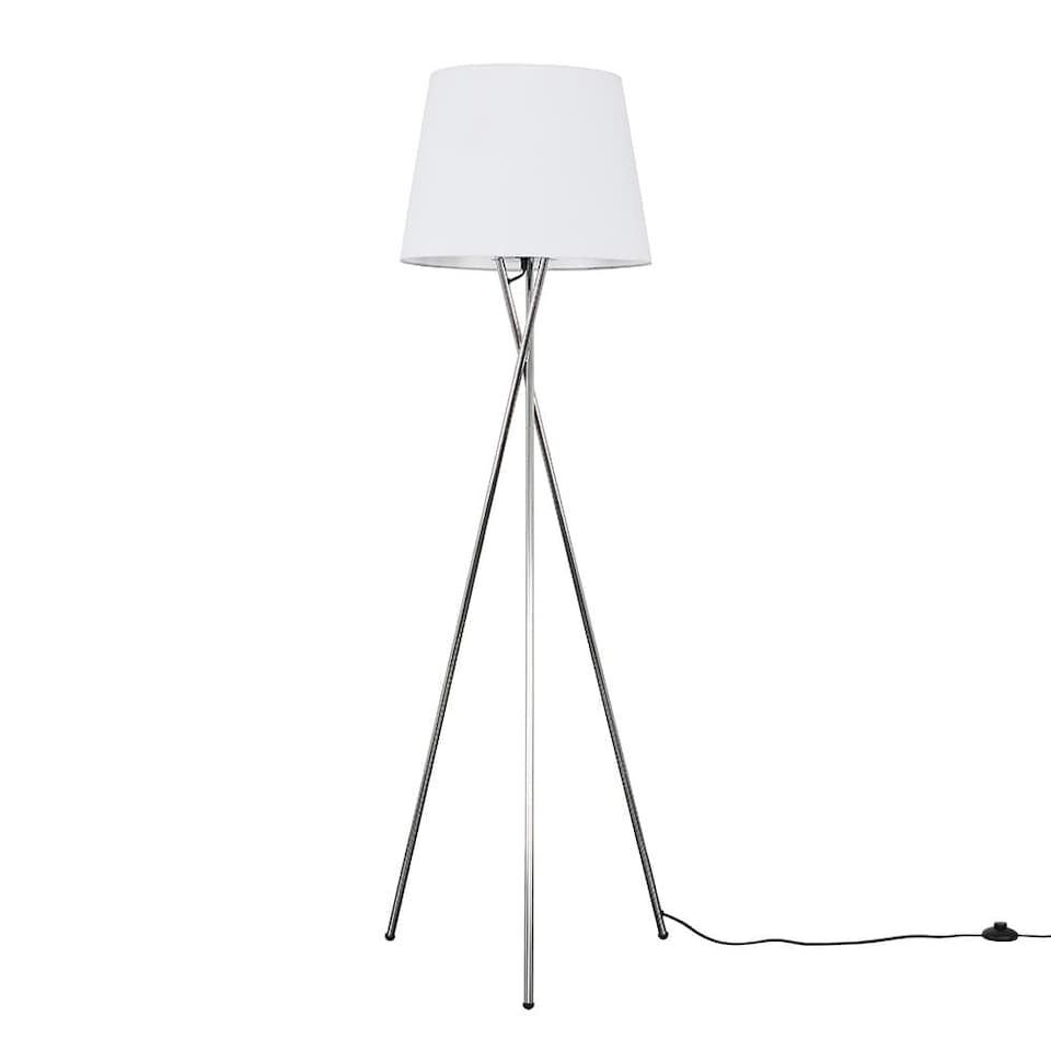 image 1 of ValueLights Camden Chrome Tripod Floor Lamp White Taper Shade & Bulb | White
