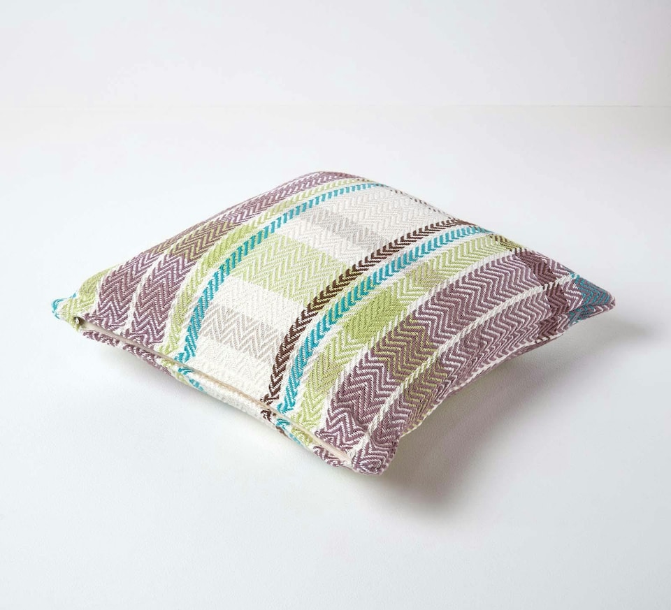 image 1 of Homescapes Green Tartan Cotton Falun Cushion Cover - 45 x 45 cm | Green | Green | 45 x 45 cm