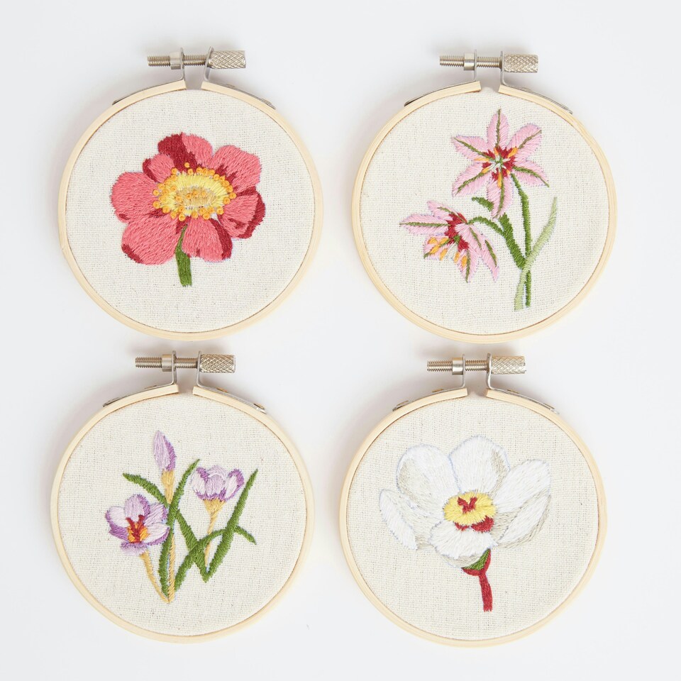image 1 of RHS Embroidery Hoop Decoration Kit, Pastel Florals, Multicoloured, 9cm