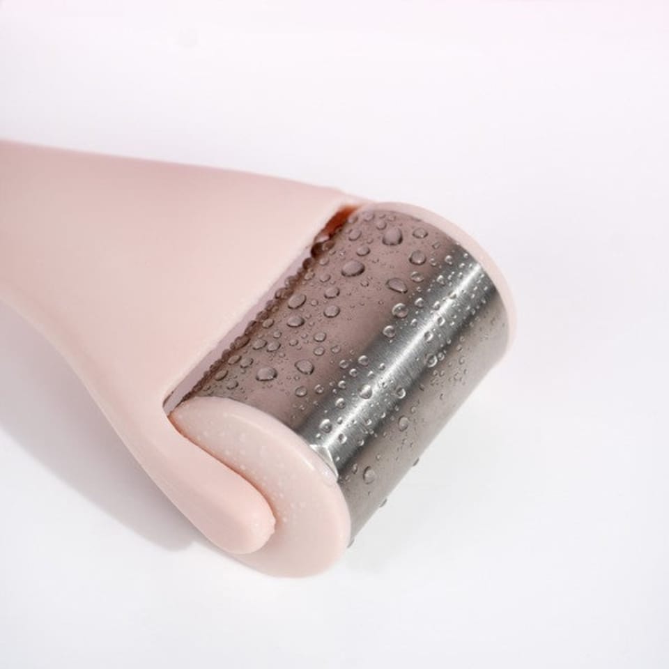 image 1 of Brushworks Stainless-Steel Ice Roller for Face & Neck | Pink