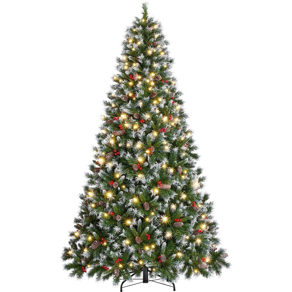 image 1 of Yaheetech 213 cm Pre-lit Frosted Artificial Christmas Tree Green
