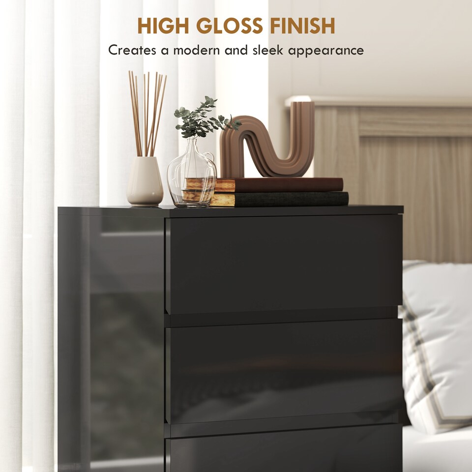 image 1 of HOMCOM Bedroom Chest of Drawers, 5 Drawers Dresser, Drawer Unit, Black | Black | Black | 55W x 34D x 100H cm