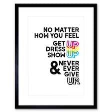 Motivational Get Up Never Give Up CMYK 9x7" Black Framed Wall Art Print