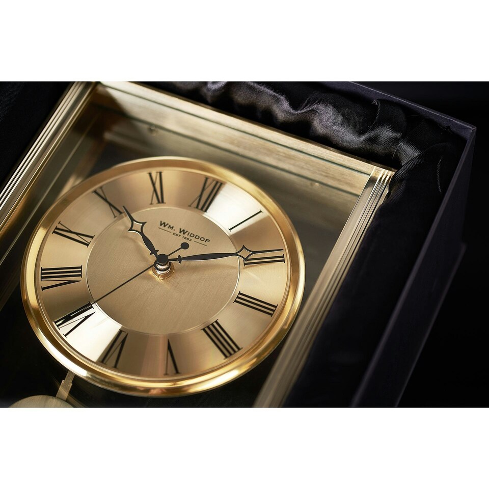 image 1 of Wm.Widdop Gold Mantel Clock With Pendulum Gold