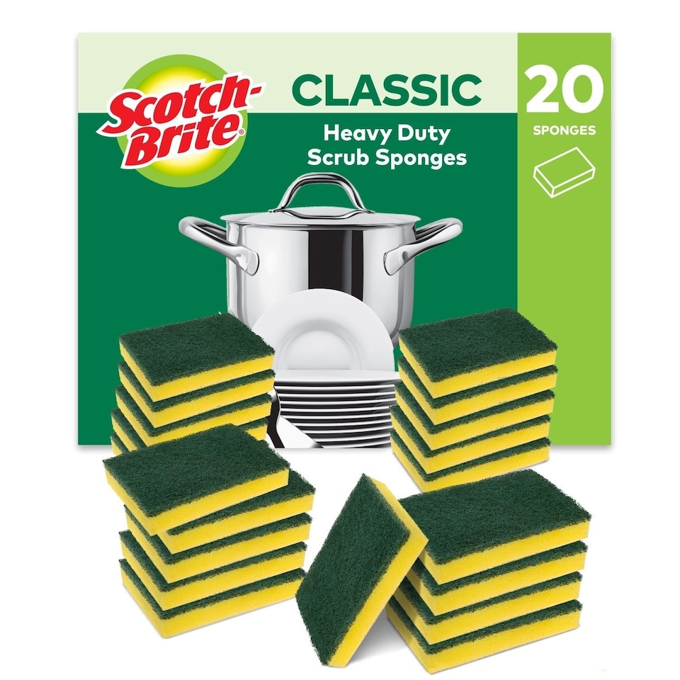 image 1 of Scotch-Brite Classic Heavy Duty Scrub Sponge Pack of 20 Bulk Buy | Yellow | One Size | 20