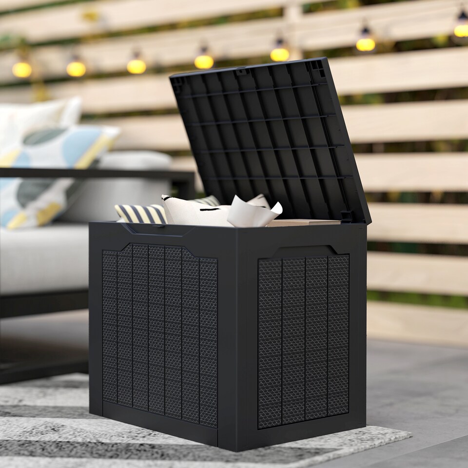 image 1 of Outsunny 93L Plastic Garden Storage Box, Outdoor Storage Box with Handles, Waterproof Outdoor Storage Container for Garden Tools and Accessories, Black