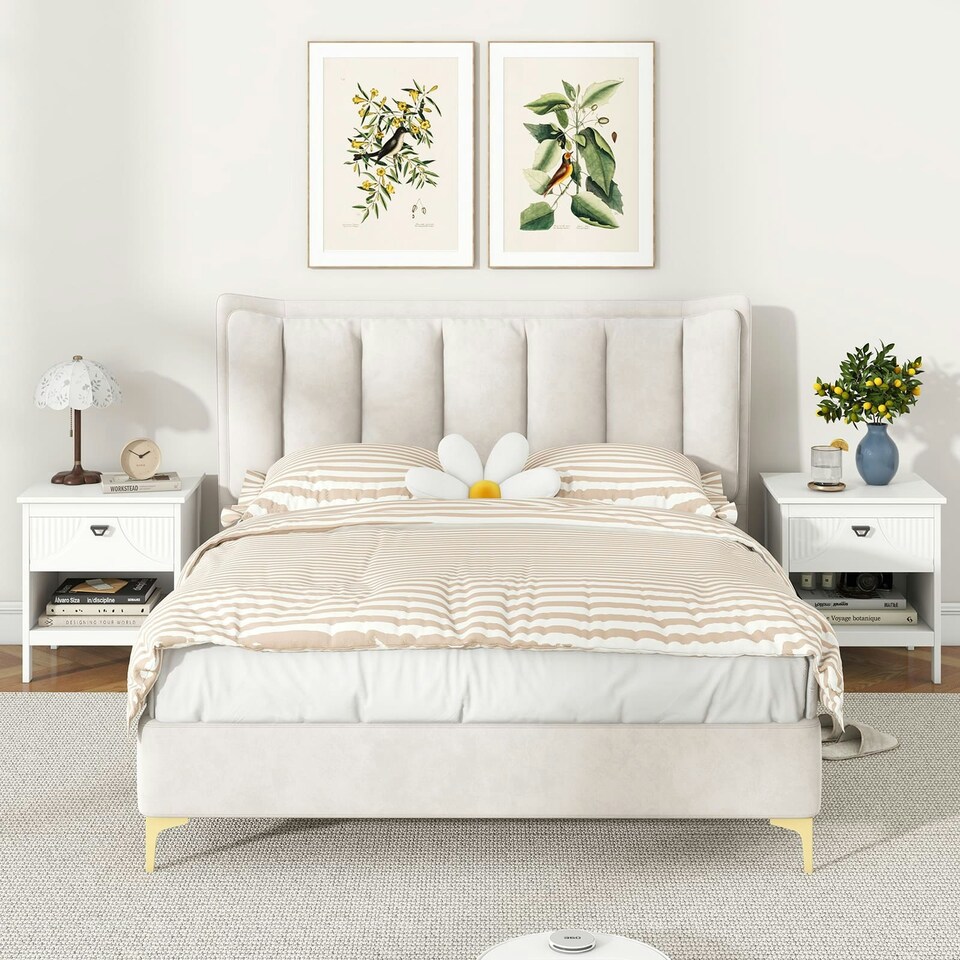 image 1 of COSTWAY 2-tier Nightstand Wood Side Table with Storage Shelf White