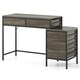 image 3 of COSTWAY Computer Desk with 5 Drawers and Side File Cabinet Grey Grey