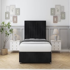 Sloomy Kansas Black Naples Divan Bed With Mattress No Drawers With 54" Floor Standing Headboard 6' Super King | Black | Black | Super King | 1