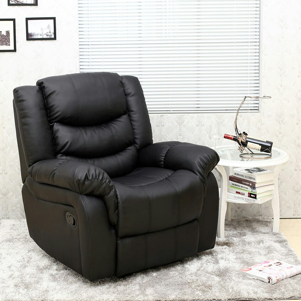 image 1 of Chester Bonded Leather Manual Recliner Chair with Heat And Massage (Black)