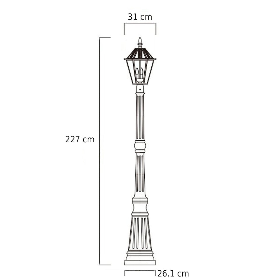 image 1 of CGC LONDON 2.3 Metre Extra-Tall Black Victorian Solar LED Post Light | Black | Black | Height: 227 cm, Width: 26.1 cm, Depth: 31 cm