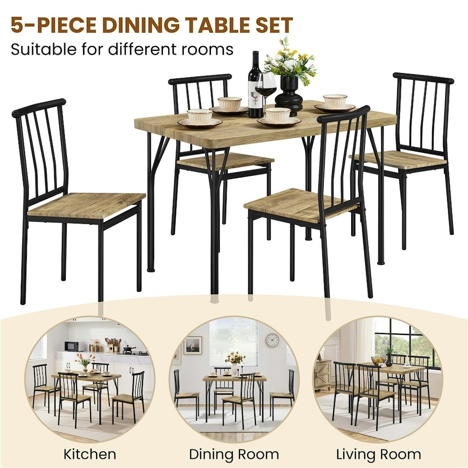 image 1 of Yaheetech Industrial 5-Piece Dining Table Set Brown
