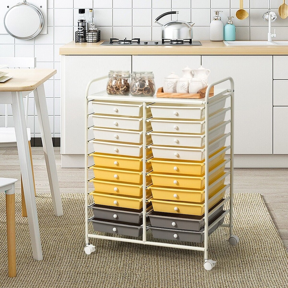 image 1 of COSTWAY 20 Drawers Storage Trolley Home Organizer Yellow