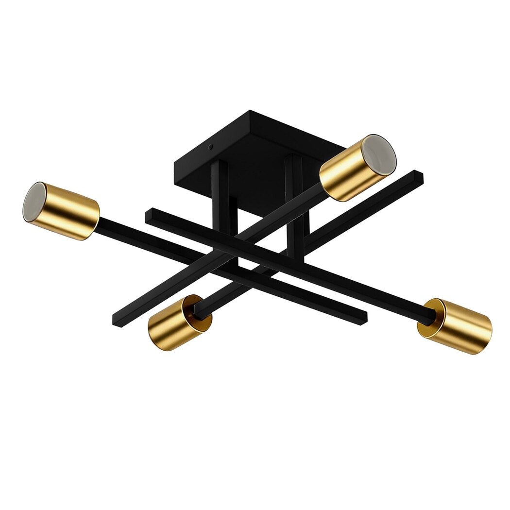 Emitto Semi Flush Mount Ceiling Light Fixture Matte Black & Gold 4 Light E27 | Black | Gold