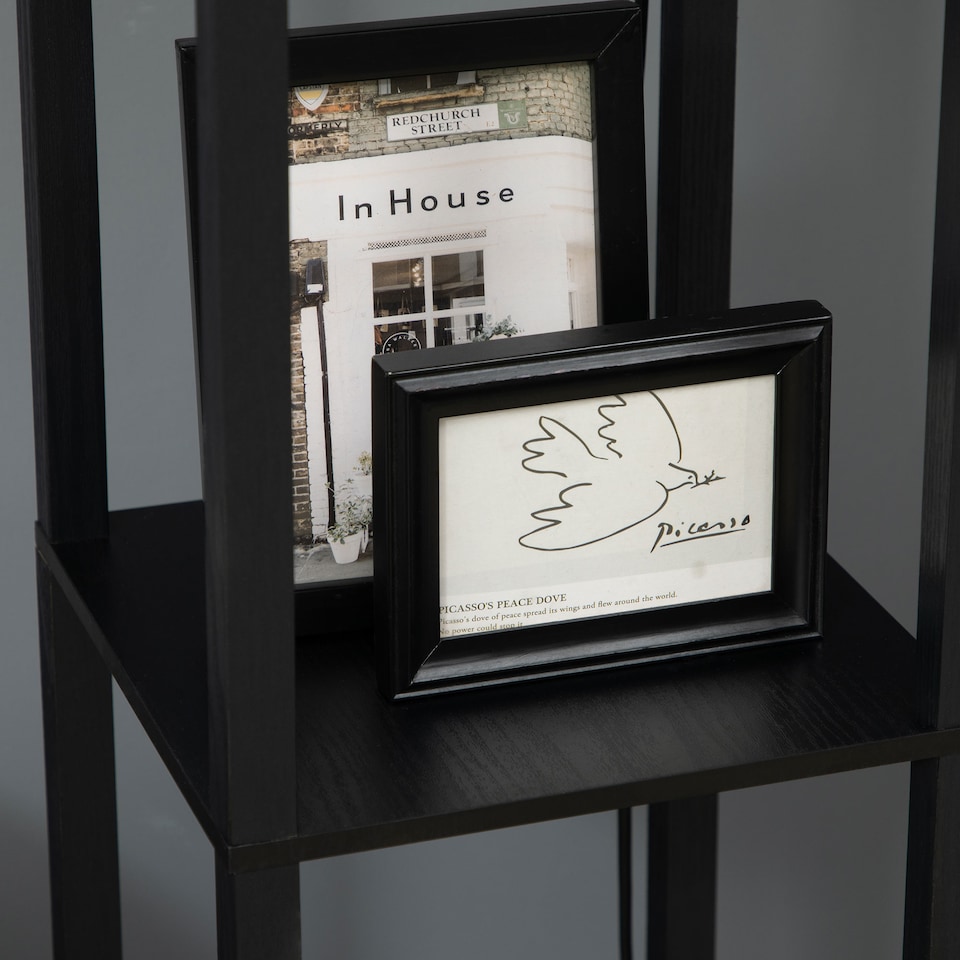 image 1 of HOMCOM Floor Lamp with Shelves, Modern Tall Standing Lamps with Fabric Lampshade, Chain Switch and Dual Light for Living Room, Bedroom, Bulb not Included, Black