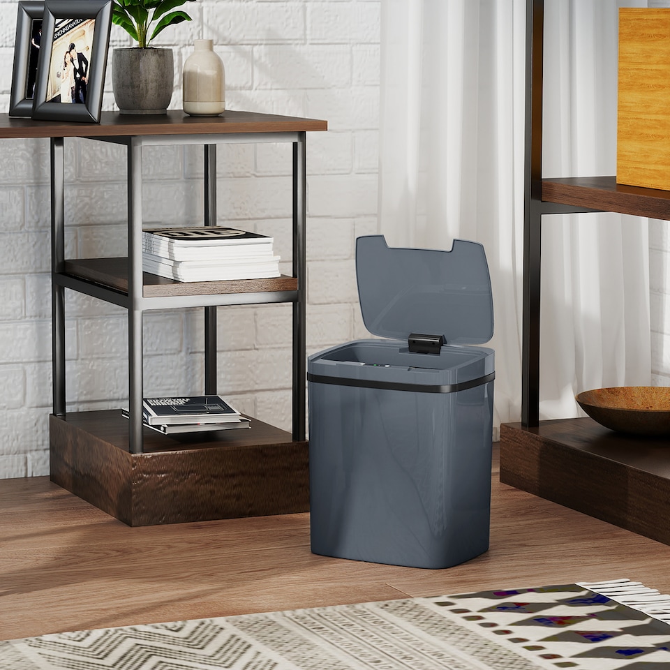 image 1 of HOMCOM 15L Sensor Bin, Automatic Touchless Kitchen Bin with Dual-Mode Opening, Easy Clean, Battery Operated for Home Office, Bedroom, Bathroom, Grey | Grey | Grey